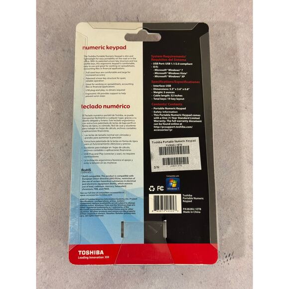 New Toshiba PA3828U-1ETB portable numeric keypad USB NEW - Picture 4 of 6